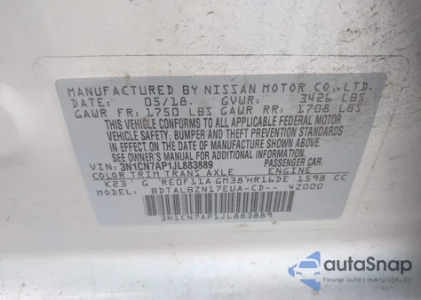 2018 Nissan Versa 1.6 Sv from USA, damaged, VIN 3N1CN7AP1JL883889